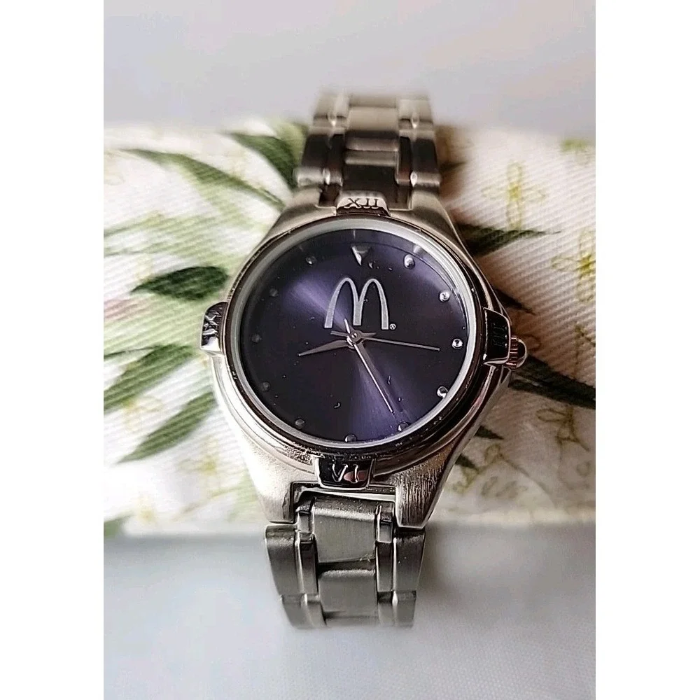 Vintage McDonald's Sweda Quartz Watch Women's Silver w/Blue Face Made‎ Japan EUC
